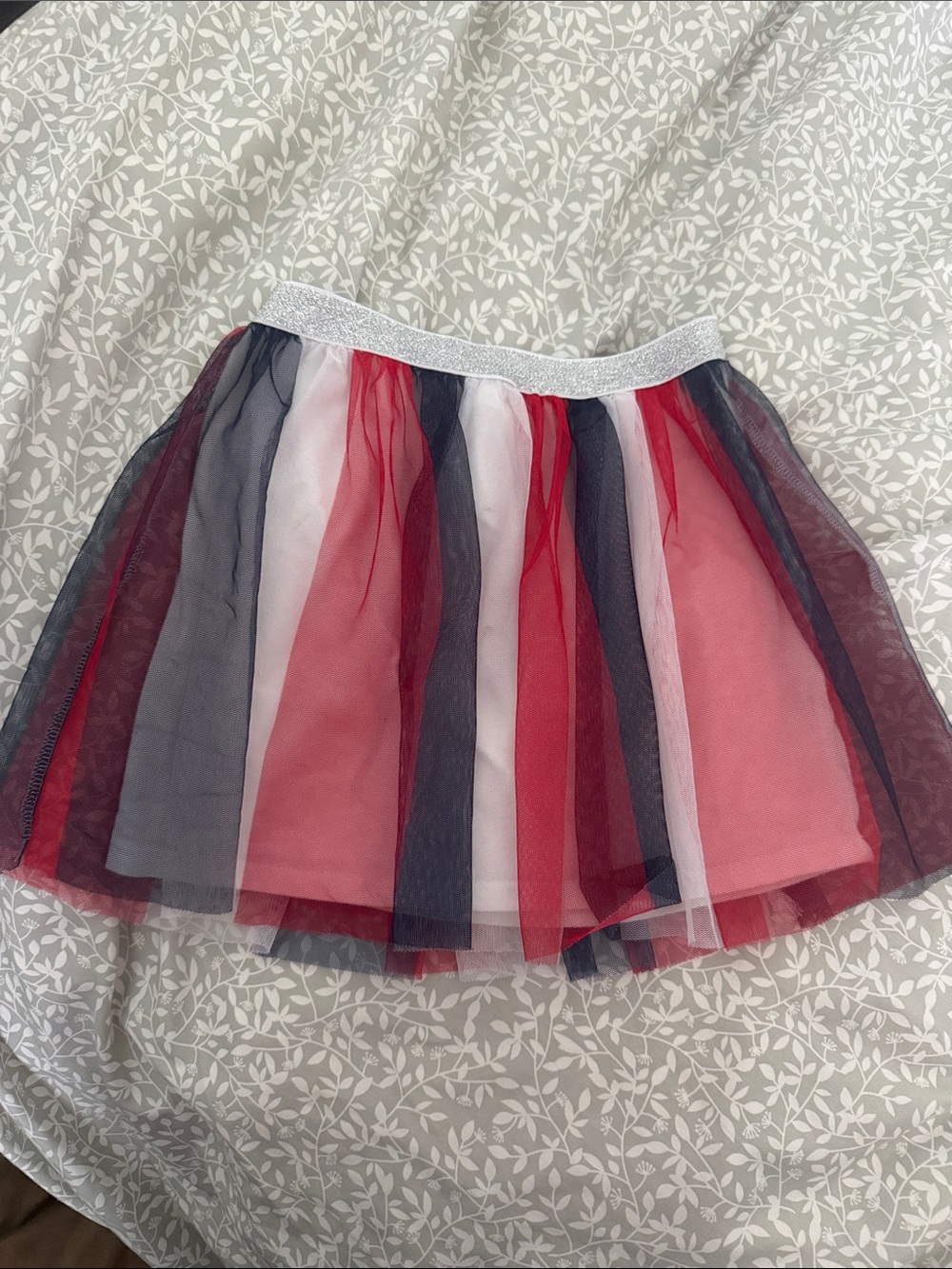 Girls Red, white and blue Tulle Skirt with Silver Waistband